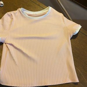ribbed pink and white crop top